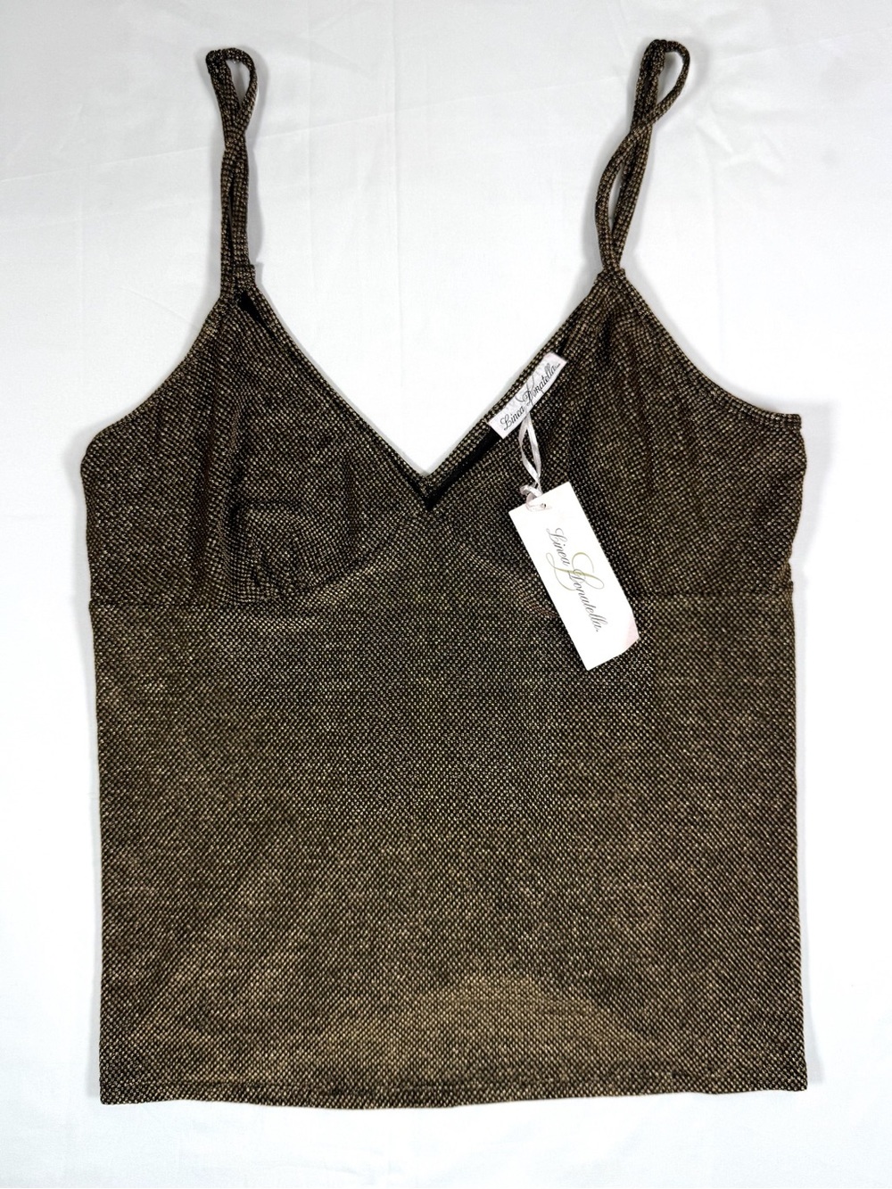 NWT LINEA DONATELLA Womens Metallic Camisole L Black Gold Lurex Strappy Glam NEW